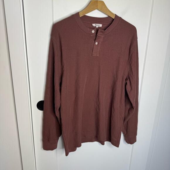 Madewell Textured Long-Sleeve Henley Tee Mauve Brown Size Medium - Picture 2 of 6